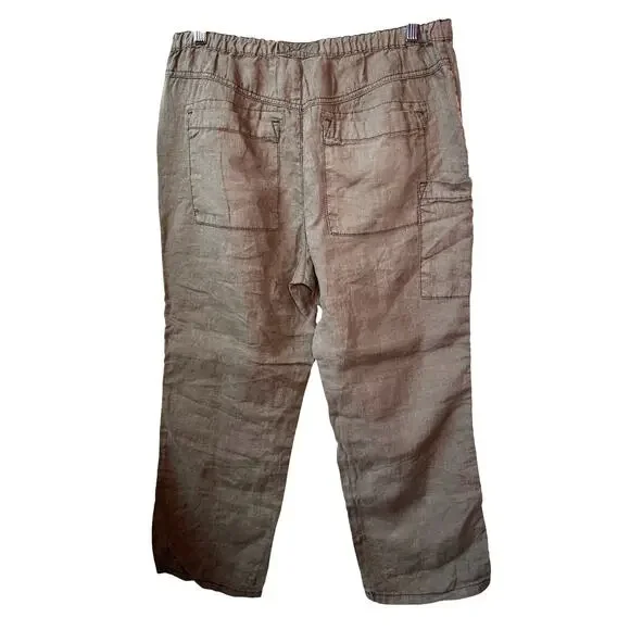 FREE PEOPLE Linen Pants Womens S Cargo Crop Patchwork Utility Green Relaxed Fit - Picture 7 of 15